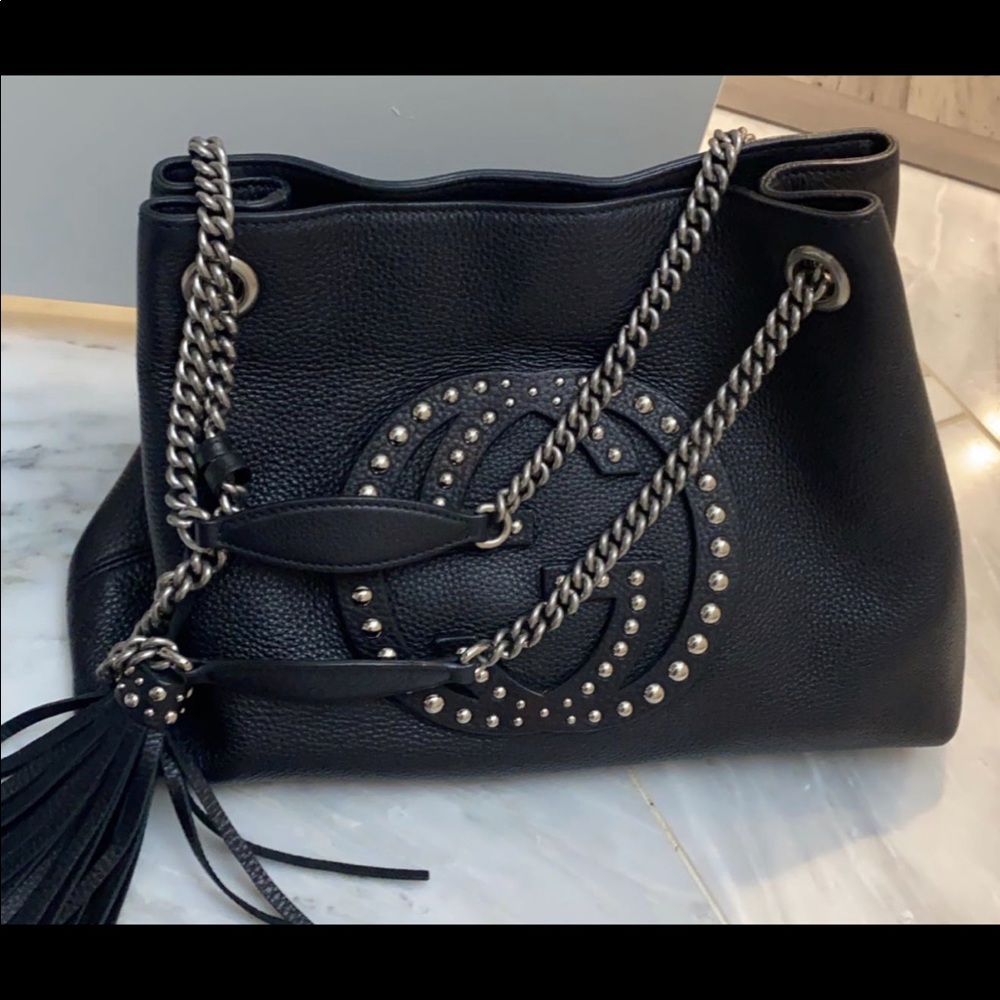 Gucci black studded chain purse
